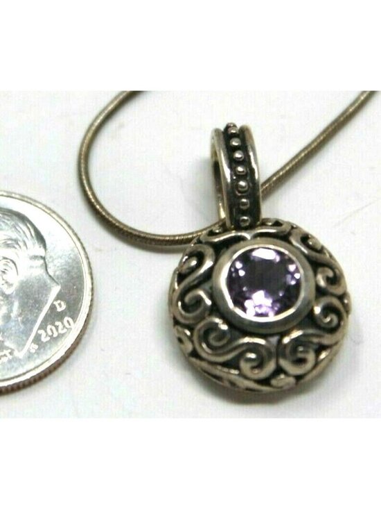 Jewelry - Amethyst 925 Sterling Silver Scroll Filigree Drop Pendant On 18" Chain #J12-P